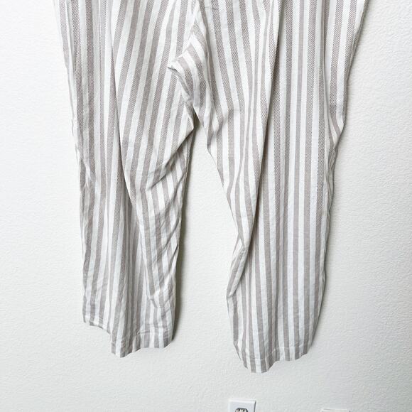 [Torrid] Tan Cream Linen Blend Striped Wide Leg Pants High Rise Casual Size 24 - Picture 6 of 12